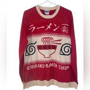 Naruto Shippden Ichiraku Ramen Shop Red Sweater Mens Medium Asian Anime Manga‎